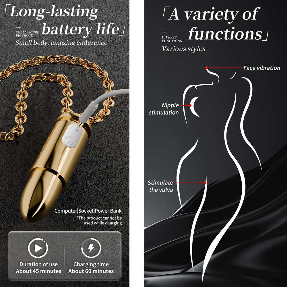 Loveangels Gold Remote Control Vibrating Bullet Egg Necklace - Remote control vibrating bullet egg