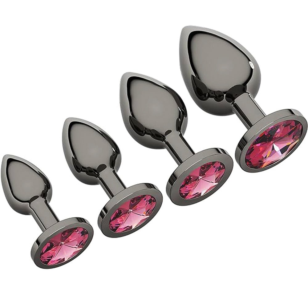 Loveangels Gunmetal Metal Rose Gem Butt Plug Set - Loveangels