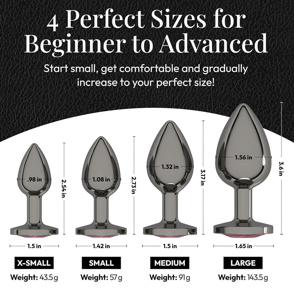 Loveangels Gunmetal Metal Rose Gem Butt Plug Set - Loveangels