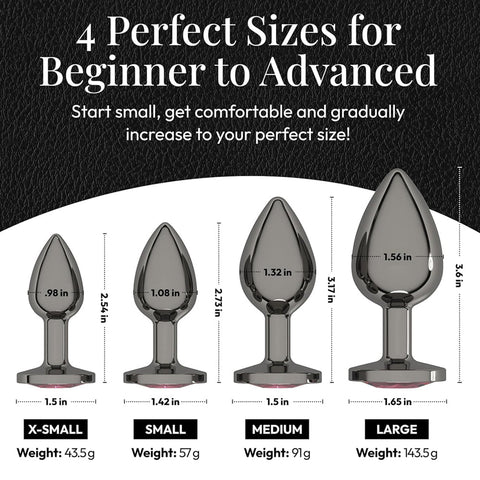 Loveangels Gunmetal Metal Rose Gem Butt Plug Set - Loveangels