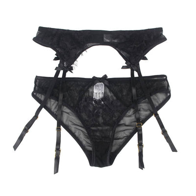 Loveangels Lace And Mesh Garter And Panty Set - Loveangels