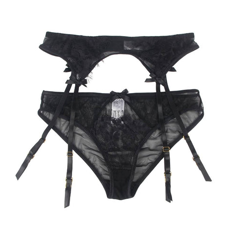 Loveangels Lace And Mesh Garter And Panty Set - Loveangels