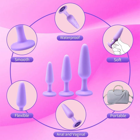 Loveangels Lavender Gem Silicone Anal Plug Set - Loveangels