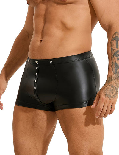 Loveangels Men's Wet Look Shorts With Button Design - Loveangels