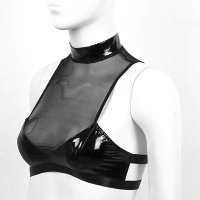 Loveangels Mesh And Wet Look Bra - Loveangels