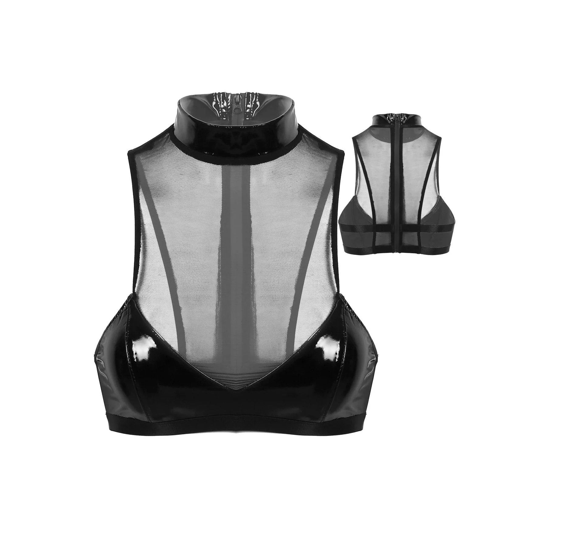 Loveangels Mesh And Wet Look Bra - Loveangels