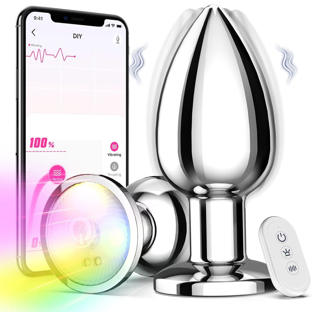 Loveangels Metal Vibrating Light - Up Base Anal Plug With Remote And App - Loveangels