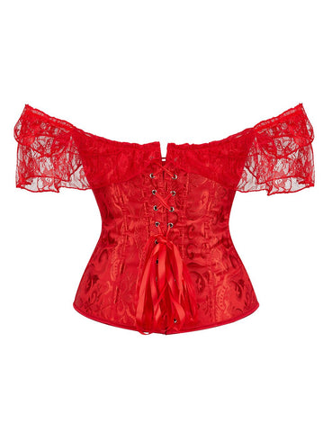 Loveangels Off Shoulder Plastic Bones Lace Corsets with Panties - Loveangels
