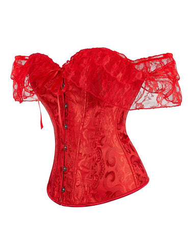 Loveangels Off Shoulder Plastic Bones Lace Corsets with Panties - Loveangels