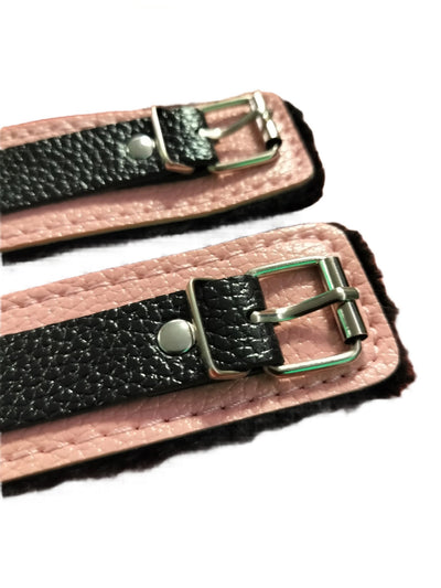 Loveangels Pink And Black Cuffs With Fur Lining - Loveangels