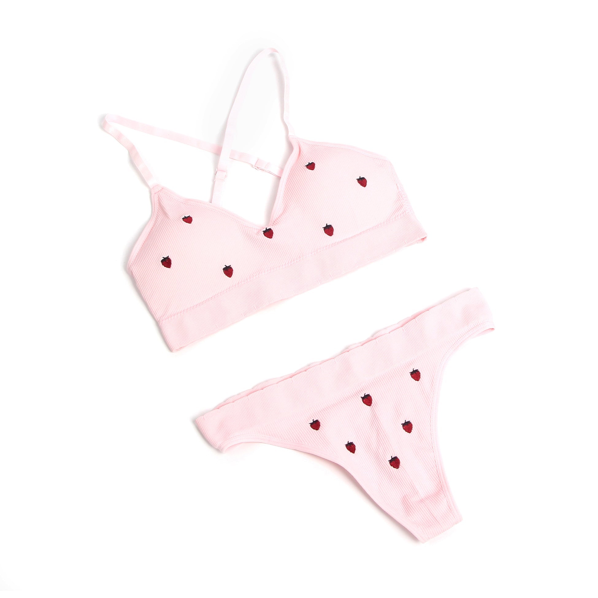 Loveangels Pink Strawberry Embroidery 2pc Set - Loveangels