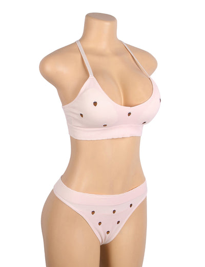 Loveangels Pink Strawberry Embroidery 2pc Set - Loveangels