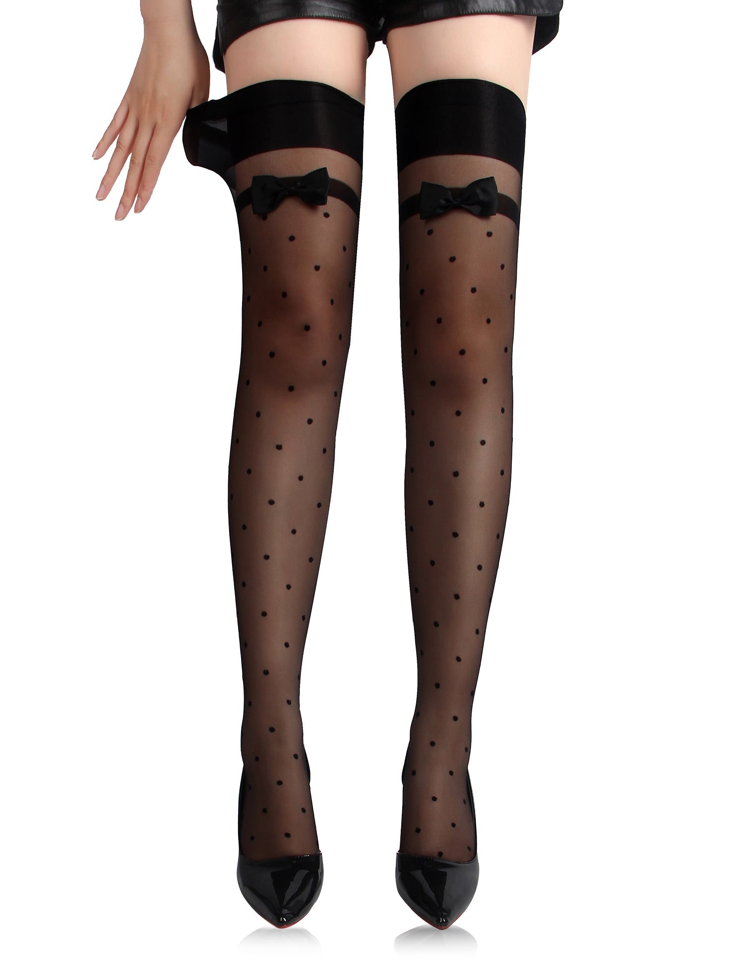 Loveangels Polka Dot Stockings With Bows - Loveangels