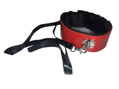 Loveangels Red And Black Fur Lined Collar With Lead - Loveangels