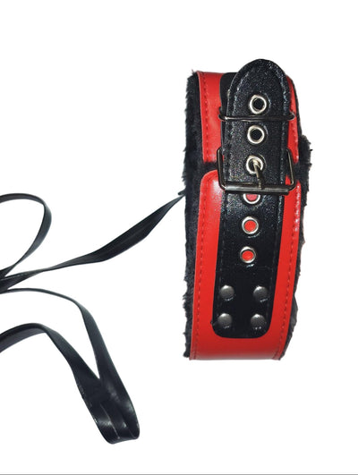 Loveangels Red And Black Fur Lined Collar With Lead - Loveangels
