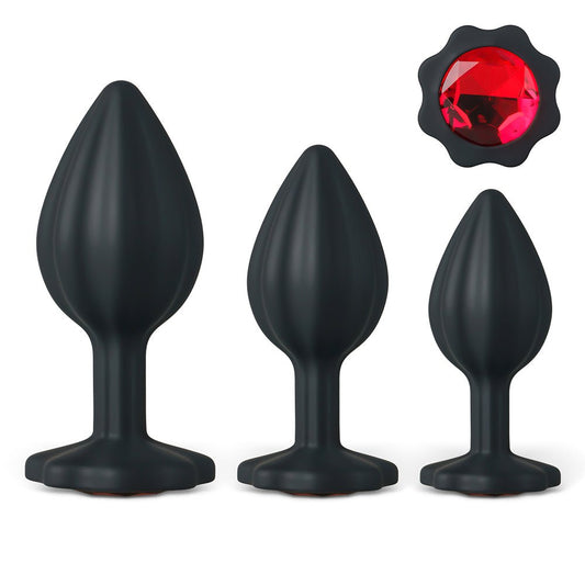 Loveangels Red Gem Base Silicone Butt Plug 3pk - Loveangels