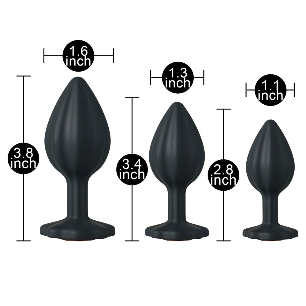 Loveangels Red Gem Base Silicone Butt Plug 3pk - Loveangels
