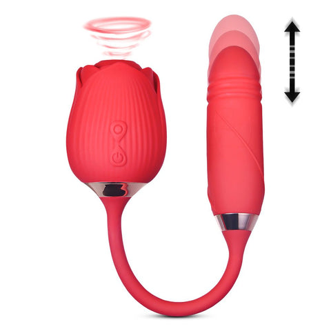 Loveangels Red Rose Clitoral Suction With Thrusting Vibrator - Loveangels
