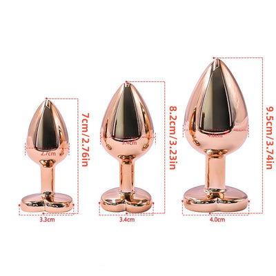 Loveangels Rose Gold Metal Anal Plug Set With Pink Heart Gem Bases - Loveangels