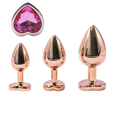Loveangels Rose Gold Metal Anal Plug Set With Pink Heart Gem Bases - Loveangels