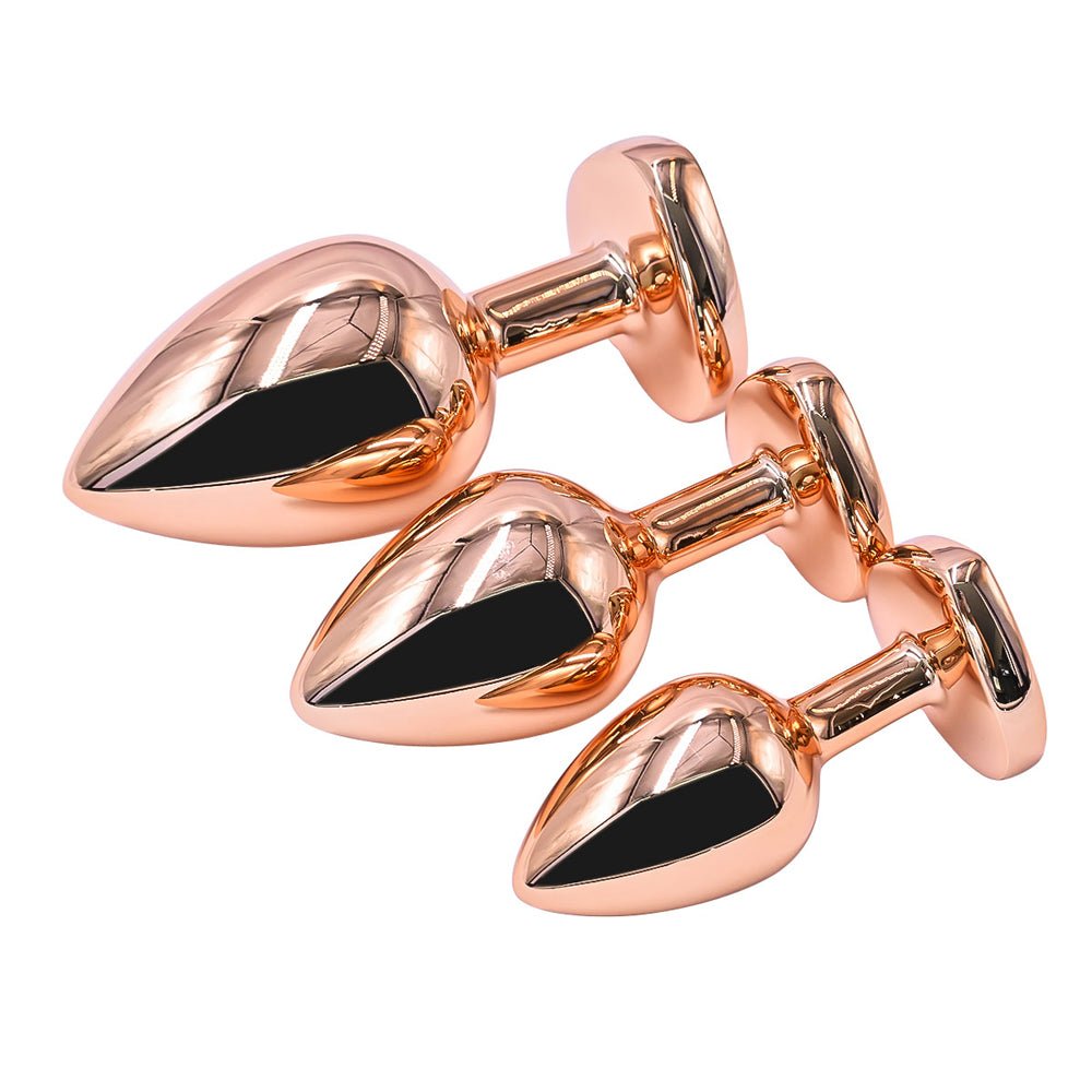 Loveangels Rose Gold Metal Anal Plug Set With Pink Heart Gem Bases - Loveangels