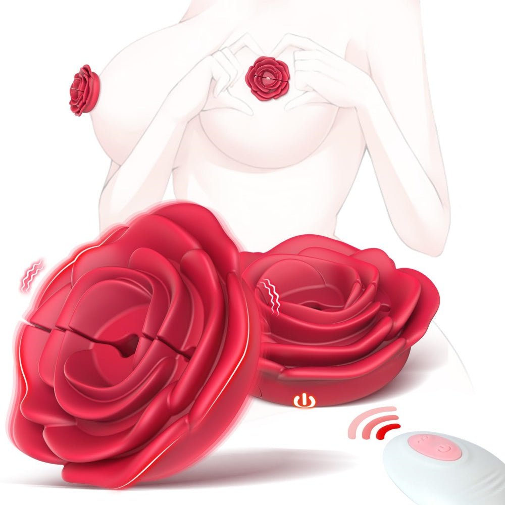 Loveangels Rose Red Rechargeable Vibrating Nipple Clamps With Remote Control - Loveangels