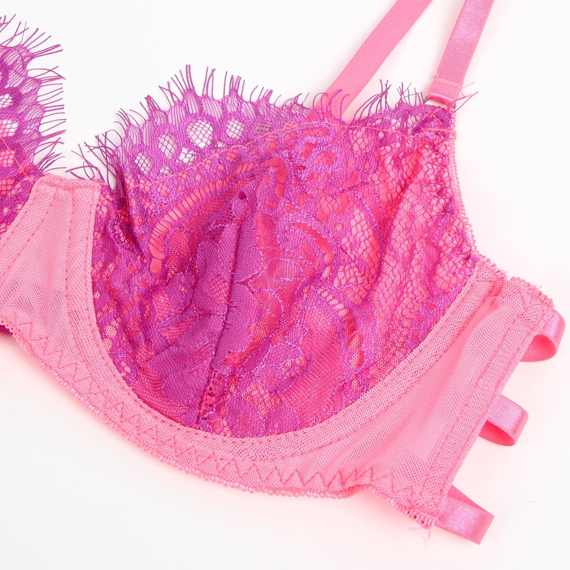 Loveangels Rose Spliced Eyelash Lace Bra Set - Loveangels