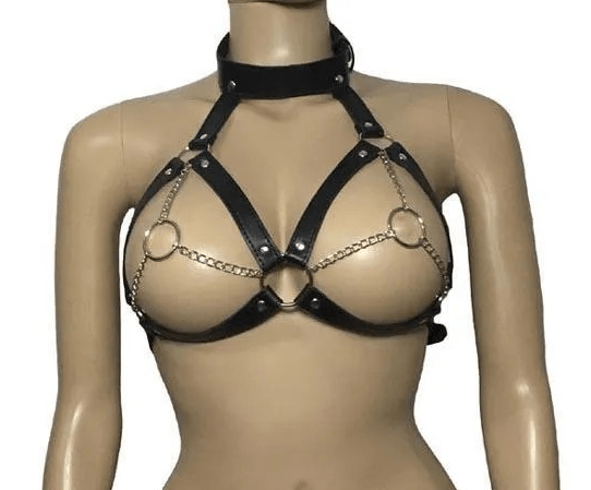 Loveangels Vegan Leather And Chain Bra One Size - Loveangels