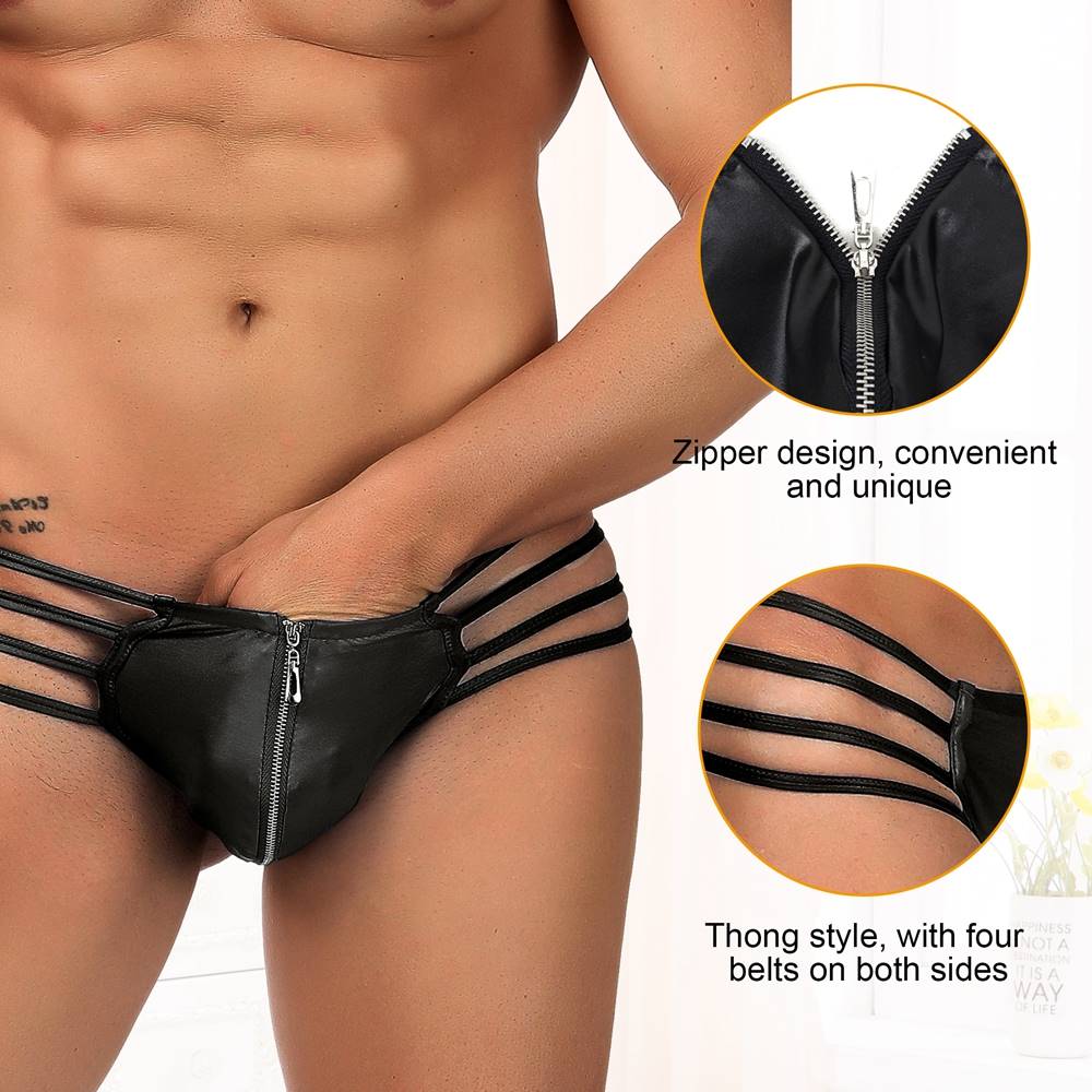 Loveangels Wet Look Strappy Zipper Thong - Loveangels