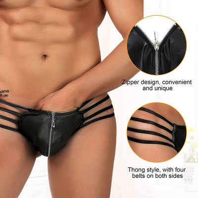 Loveangels Wet Look Strappy Zipper Thong - Loveangels
