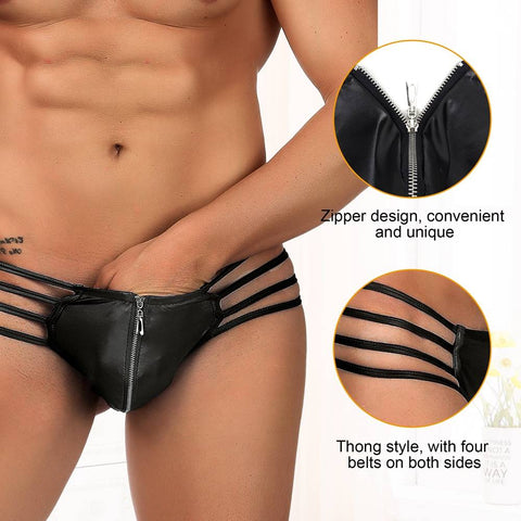 Loveangels Wet Look Strappy Zipper Thong - Loveangels