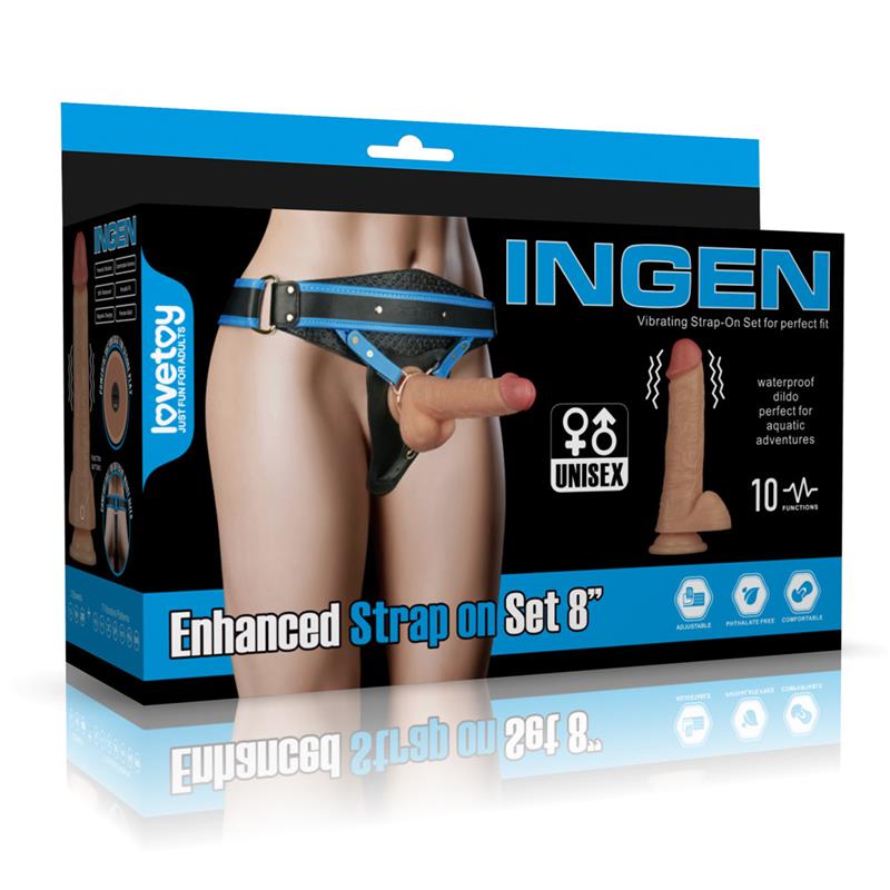 Lovetoy Harness With 8 Inch Vibrating Solid Dildo L/2XL - Loveangels