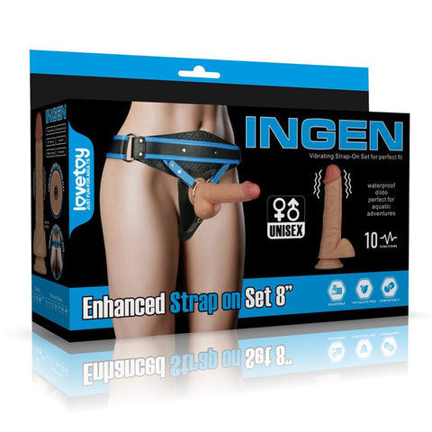 Lovetoy Harness With 8 Inch Vibrating Solid Dildo L/2XL - Loveangels