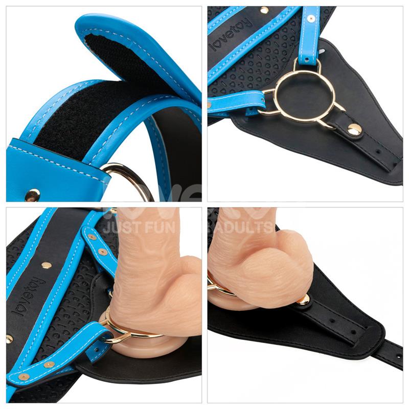 Lovetoy Harness With 8 Inch Vibrating Solid Dildo L/2XL - Loveangels