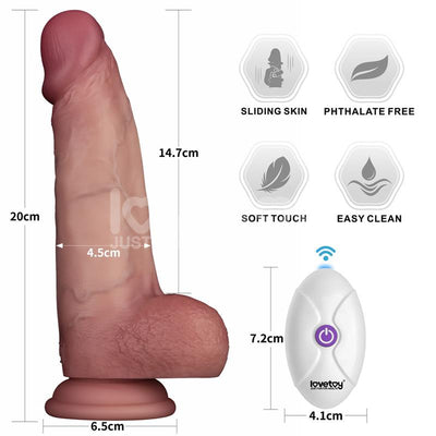 Lovetoy Vibrating Sliding Skin Pro II Silicone 8" Dildo With Remote - Loveangels