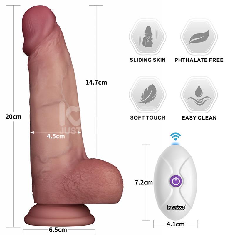 Lovetoy Vibrating Sliding Skin Pro II Silicone 8" Dildo With Remote - Loveangels
