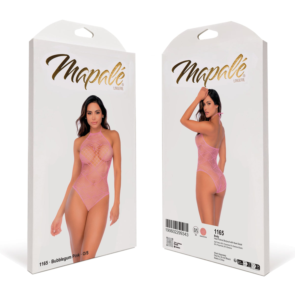 Mapalé Heart Fishnet Bodysuit with Heart Detail - One Size - Loveangels