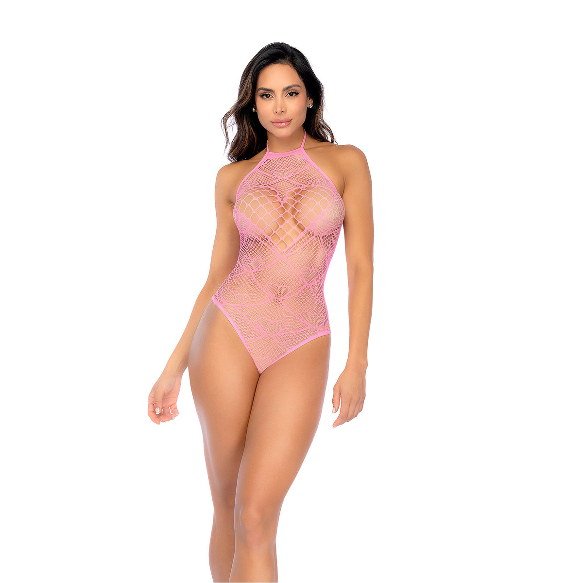 Mapalé Heart Fishnet Bodysuit with Heart Detail - One Size - Loveangels