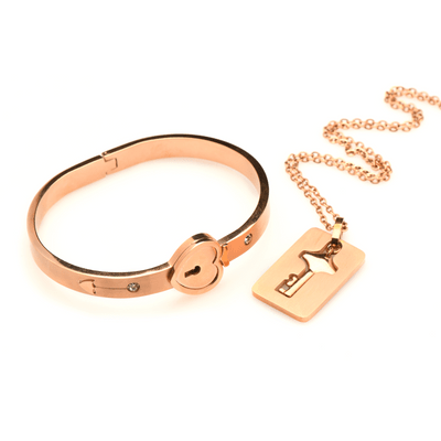 Master Series Tungsten Lockable Bracelet With Key Necklace - Loveangels