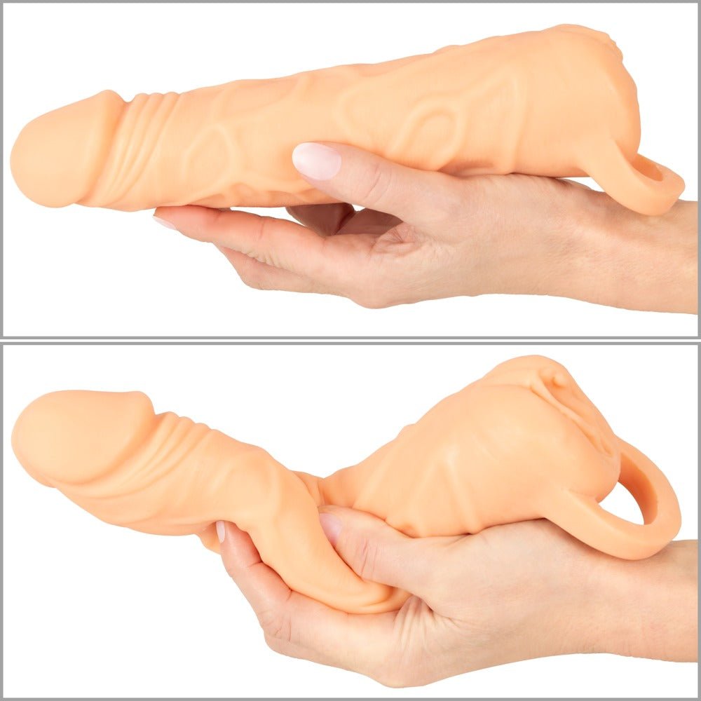 Nature Skin 2in1 Vibrating Extension Masturbator With Remote - Loveangels