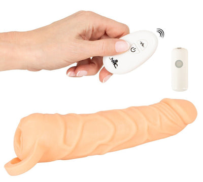 Nature Skin 2in1 Vibrating Extension Masturbator With Remote - Loveangels