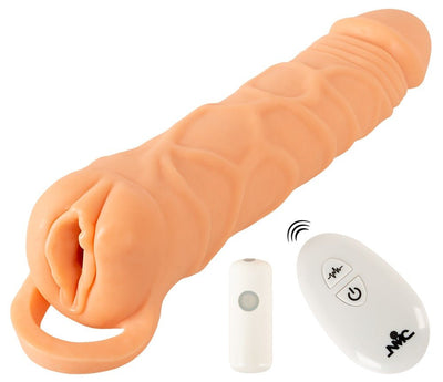 Nature Skin 2in1 Vibrating Extension Masturbator With Remote - Loveangels