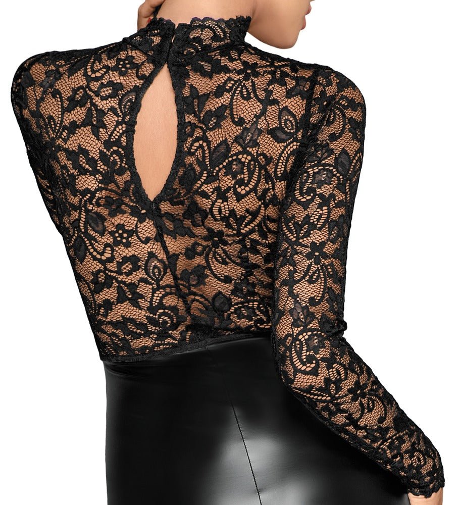 Noir Handmade Lace And Wet Look Dress - Loveangels