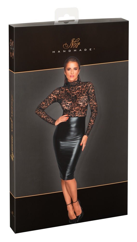 Noir Handmade Lace And Wet Look Dress - Loveangels