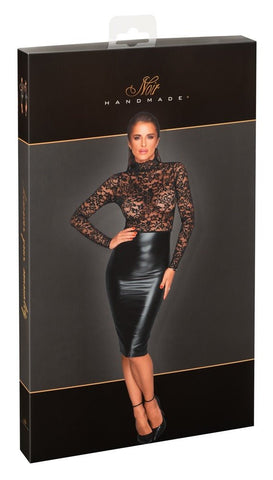 Noir Handmade Lace And Wet Look Dress - Loveangels