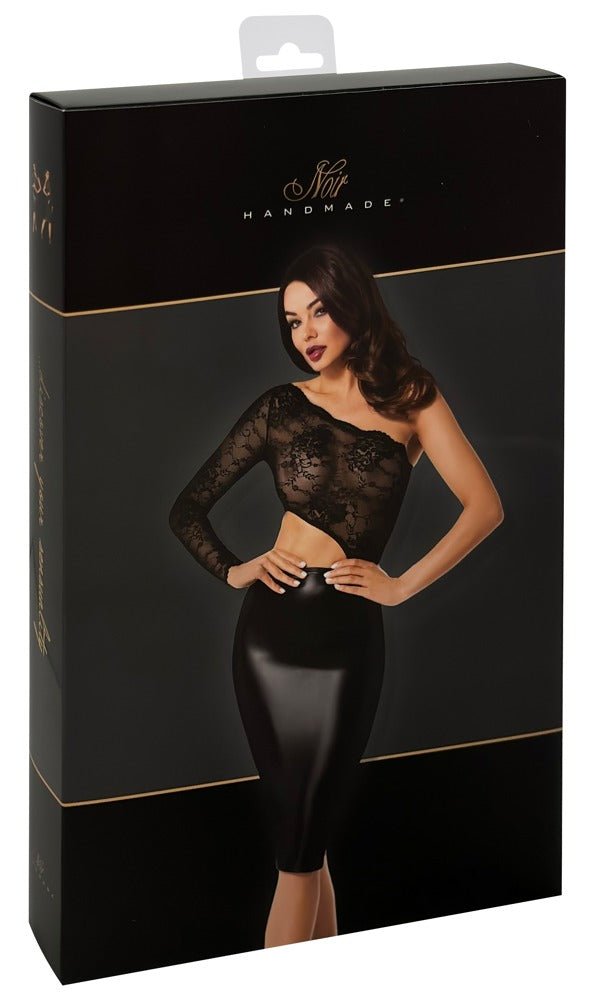 Noir Handmade Off The Shoulder Lace And Wet Look Dress - Loveangels