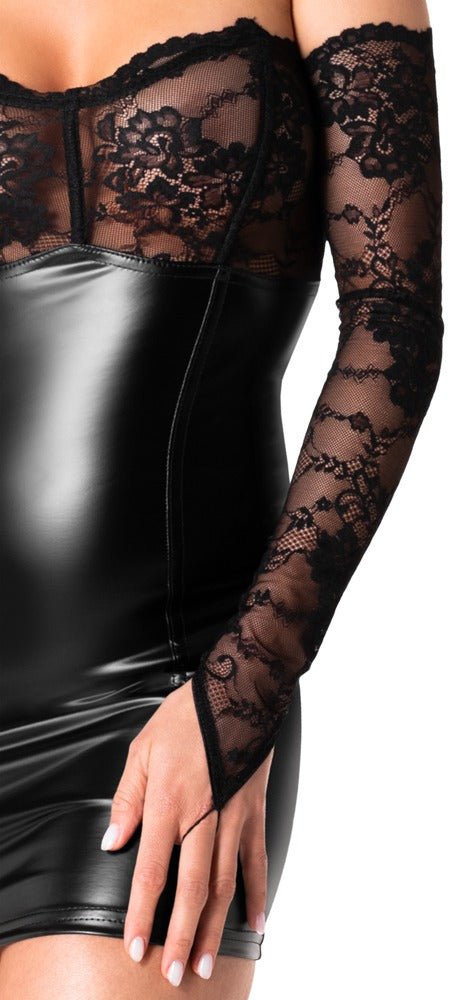 Noir Handmade Strapless Dress With Lace Gloves - Loveangels