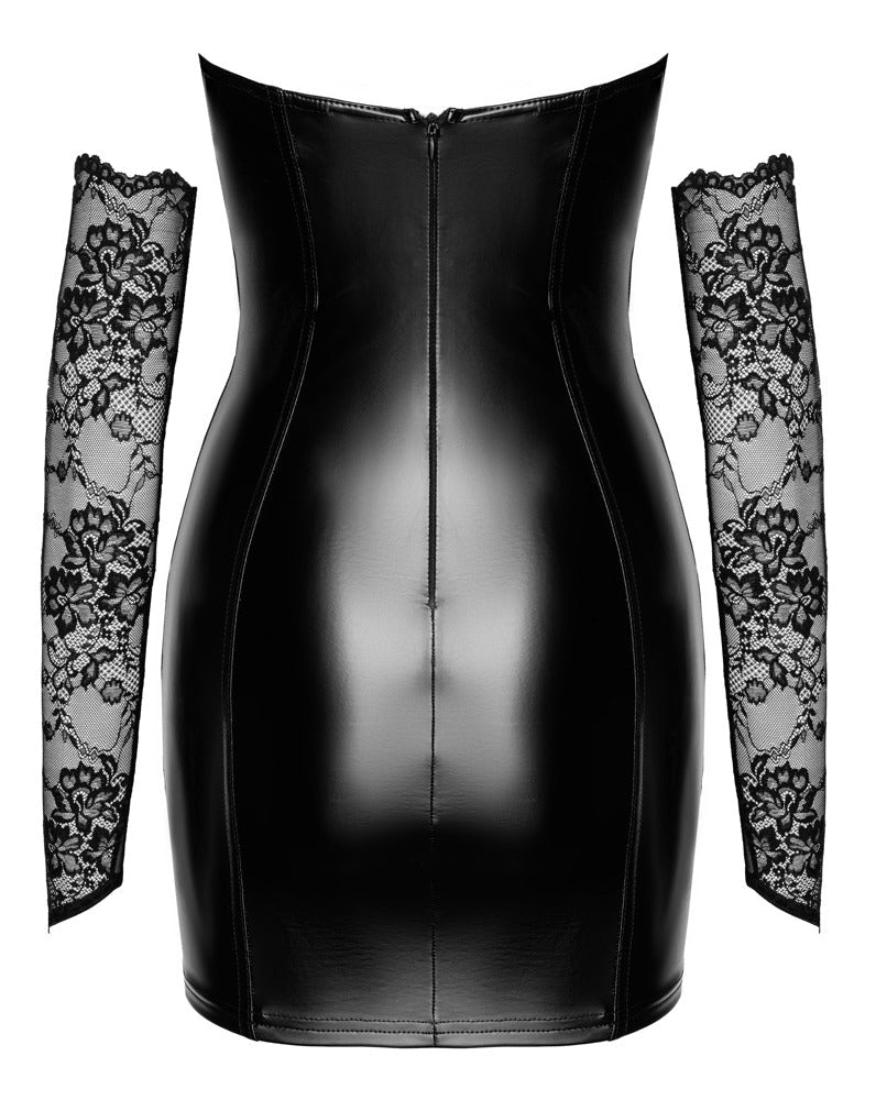 Noir Handmade Strapless Dress With Lace Gloves - Loveangels