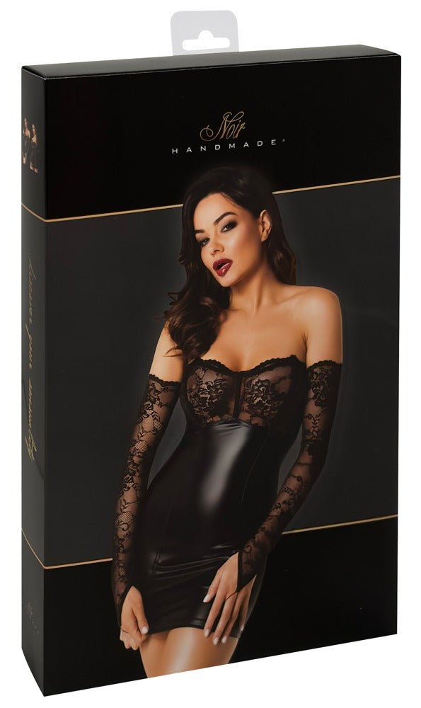 Noir Handmade Strapless Dress With Lace Gloves - Loveangels