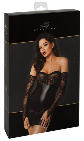 Noir Handmade Strapless Dress With Lace Gloves - Loveangels